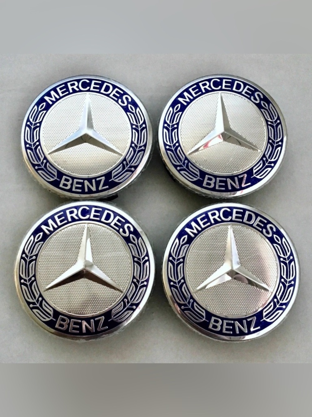 SET OF 4 Mercedes-Benz 75MM Classic Blue Wheel Center Hub Caps wheel AMG Wreath